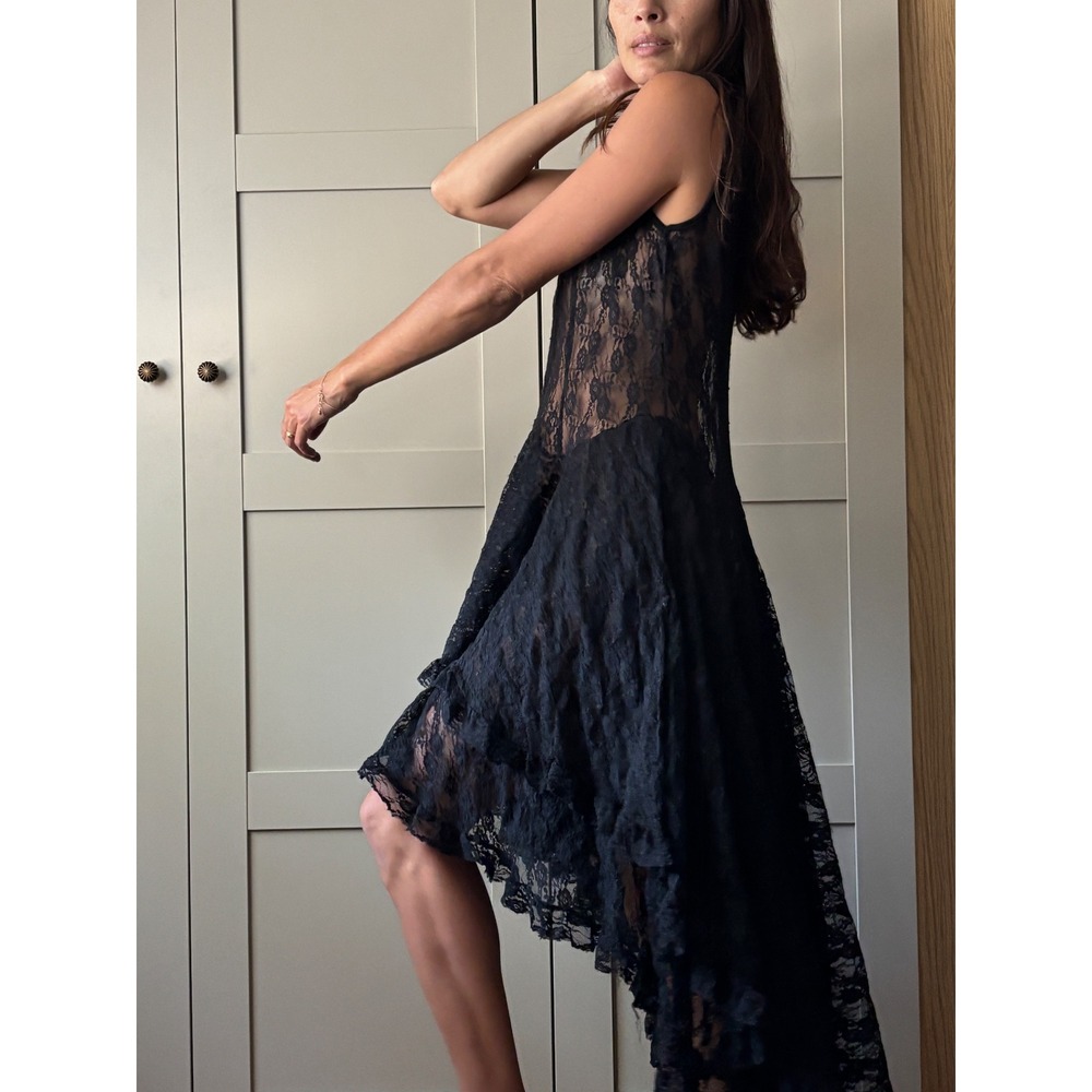 Black Lace Drop Waist Ruffle Sleeveless Dress 2XL Whimsygoth Dark Romantic Boho